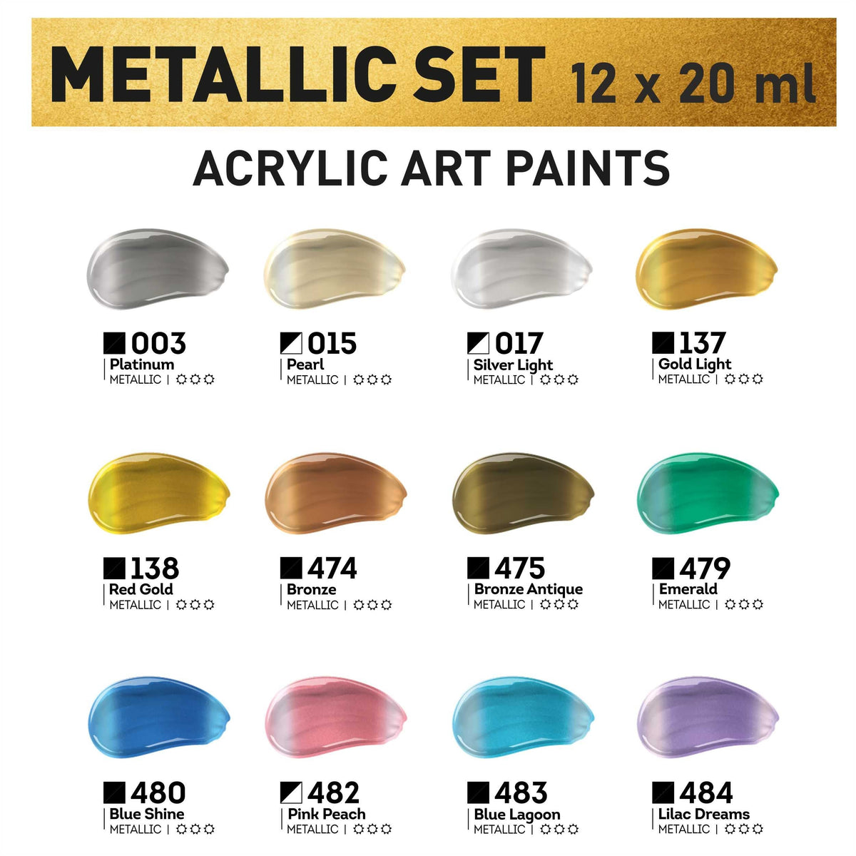 Set di colori acrilici metallizzati ACRYL PRO Kompozit 12x20 ml