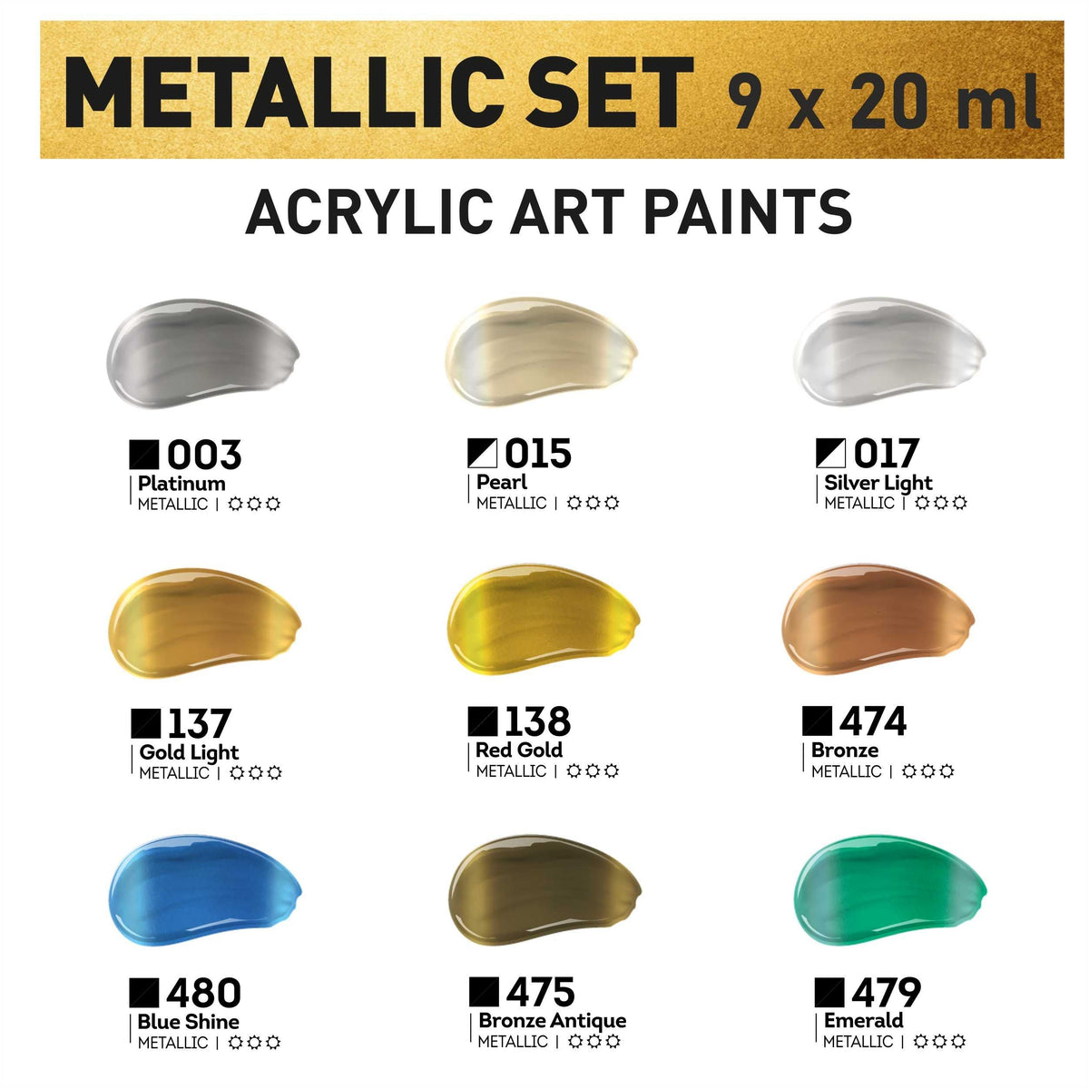 Set di colori acrilici metallizzati ACRYL PRO Kompozit 9x20 ml