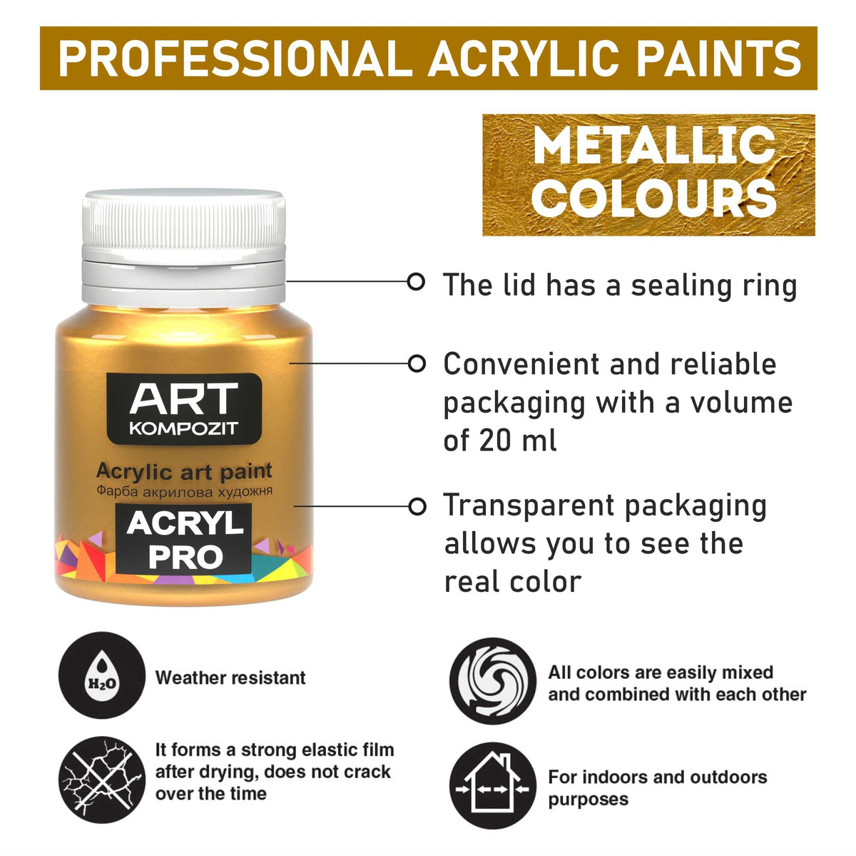 Set di colori acrilici metallizzati ACRYL PRO Kompozit 9x20 ml