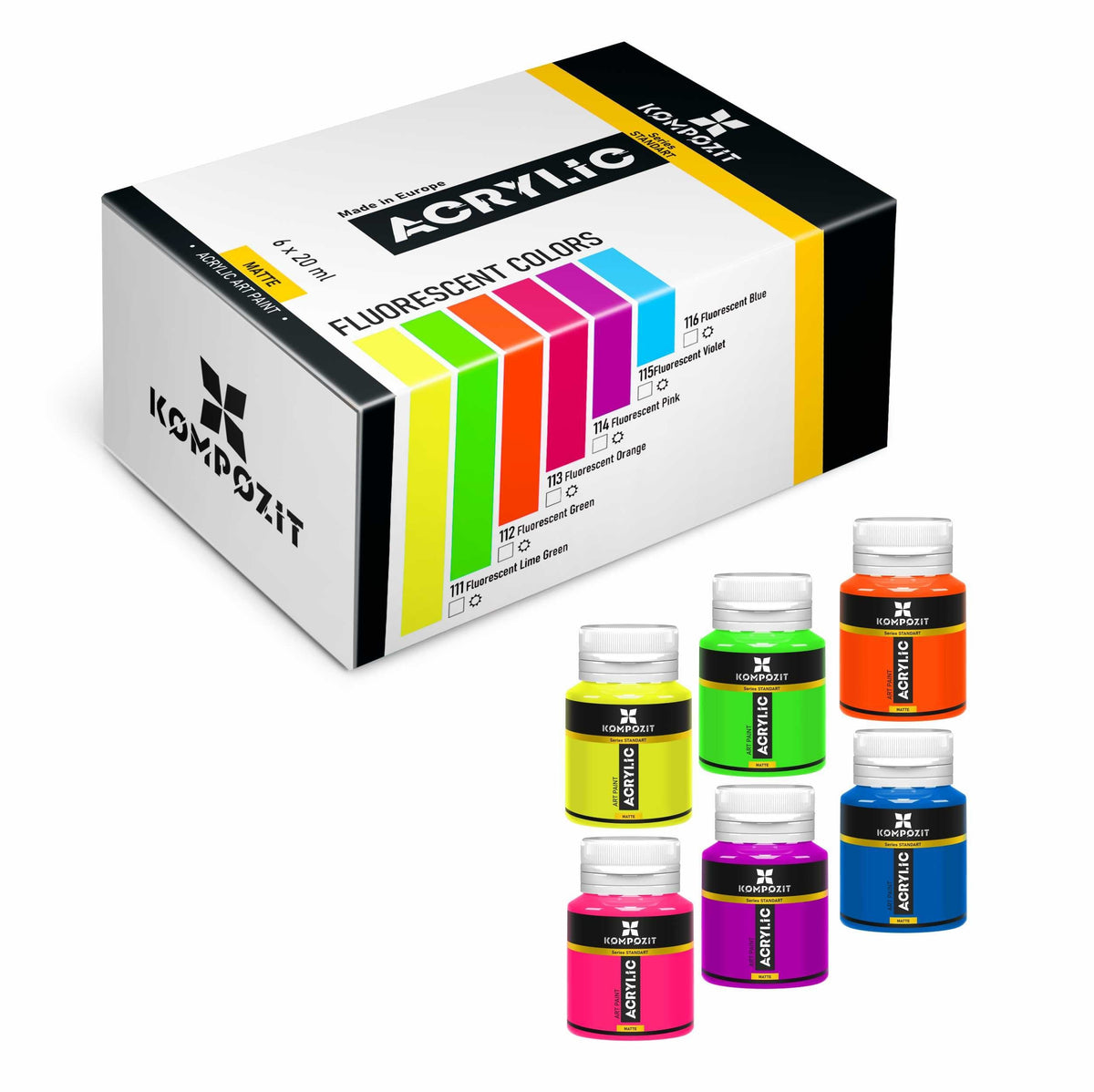 Set di colori acrilici Kompozit STANDART Fluorescent 6 x 20 ml