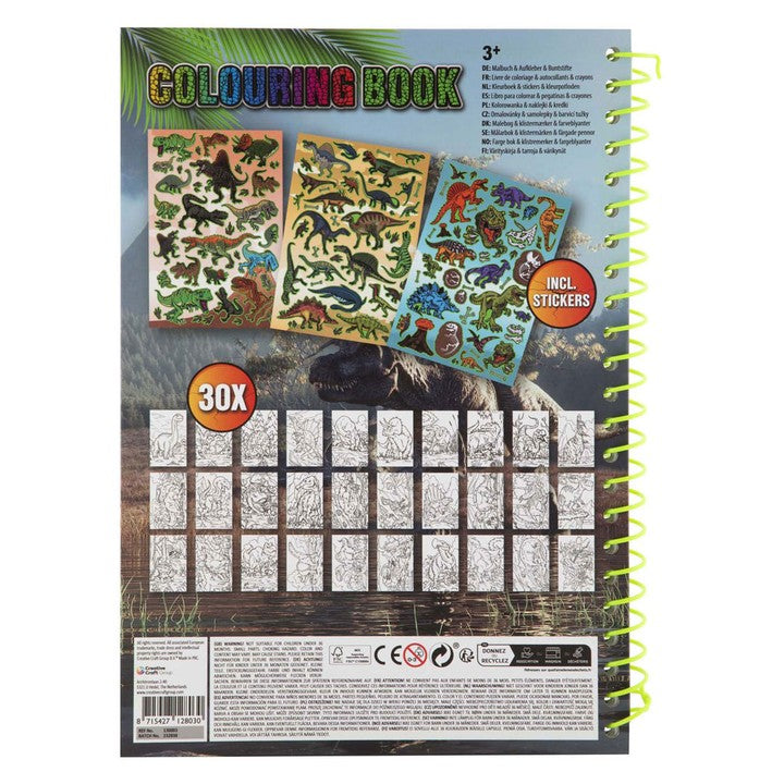 Libro Dino da colorare A4 con adesivi e matite