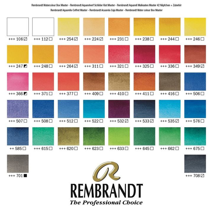 Lussuosa valigetta in legno per acquerelli Rembrandt Master 42 teglie galleggianti e 14 accessori