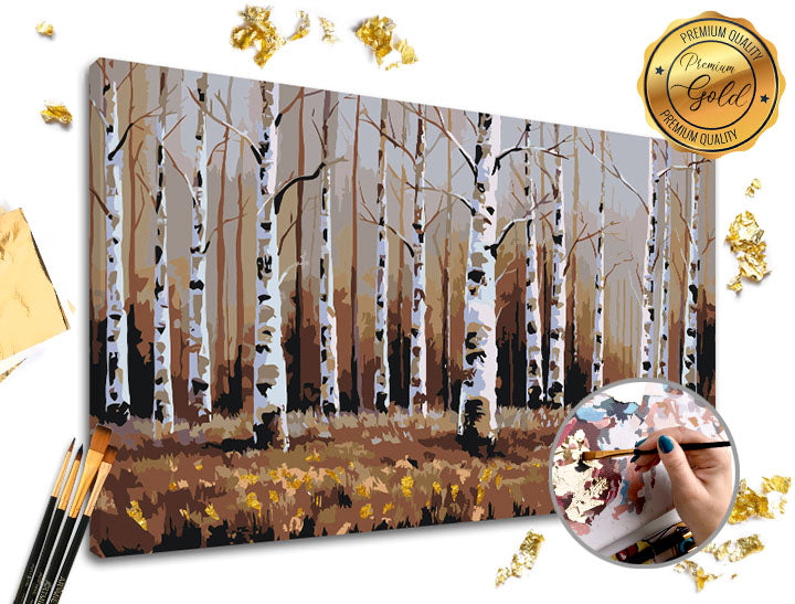 Dipingere con i numeri PREMIUM GOLD | Bosco di betulle - Bosco di betulle