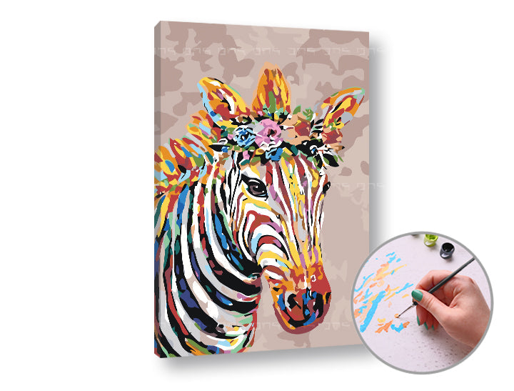 Pittura per numeri ZEBRA CON FIORI – senza cornice