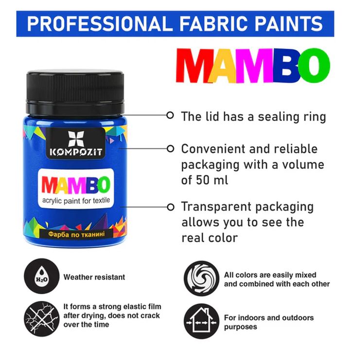 MAMBO Set di colori acrilici per tessuti e pelle