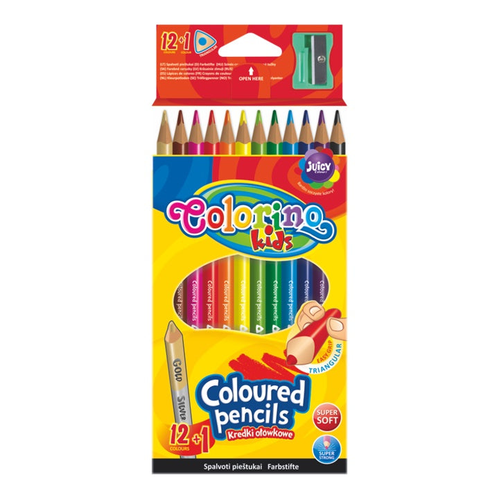 Matite colorate triangolari Colorino con temperino 12 pz.