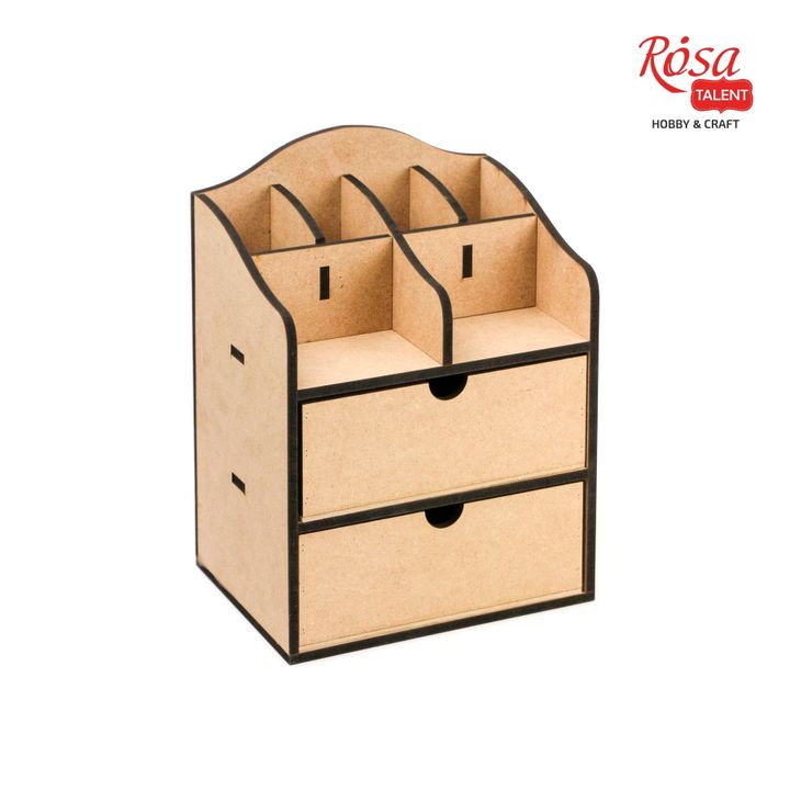 Organizer in MDF Rosa Talent con 2 cassetti, dimensioni 20x15x26 cm per riporre articoli artistici e cancelleria.