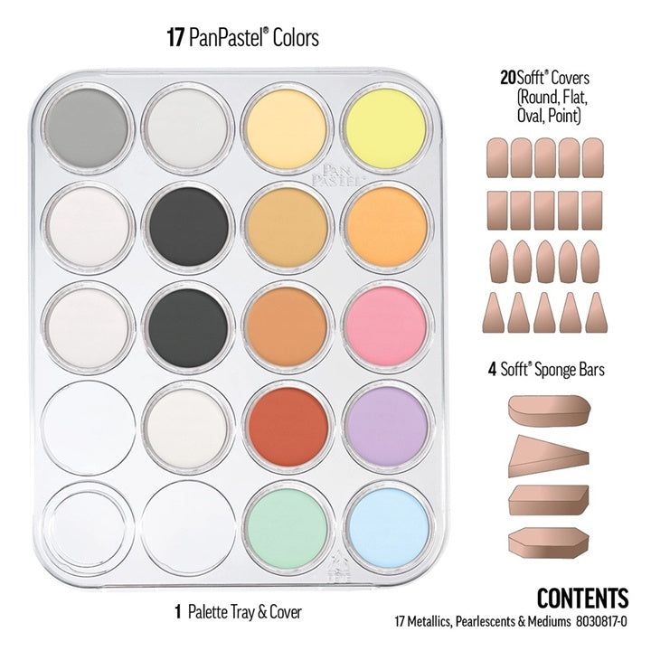 PanPastel Set di pastelli metallizzati e perlati con medium dorati - 17 pezzi