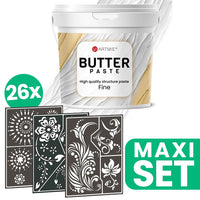 Pasta a rilievo ARTMIE BUTTER + set di stencil per pittura motivo FOLK ART - 26 pezzi