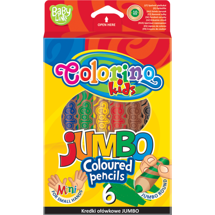 Pastelli a cera tondi Colorino JUMBO con temperamatite – 6 colori