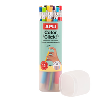 Pastelli a scatto APLI Color Click, 12 pz con mine di ricambio e temperamatite