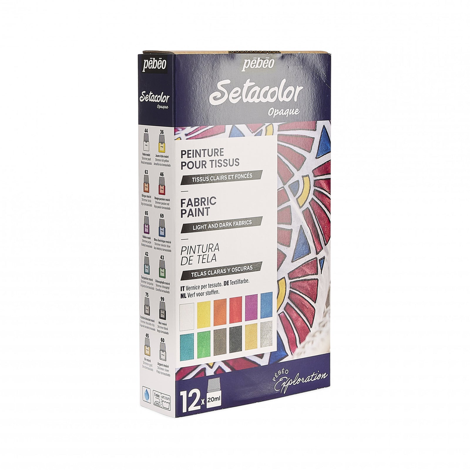 Pebeo Setacolor set di colori coprenti per tessuti 12 x 20 ml