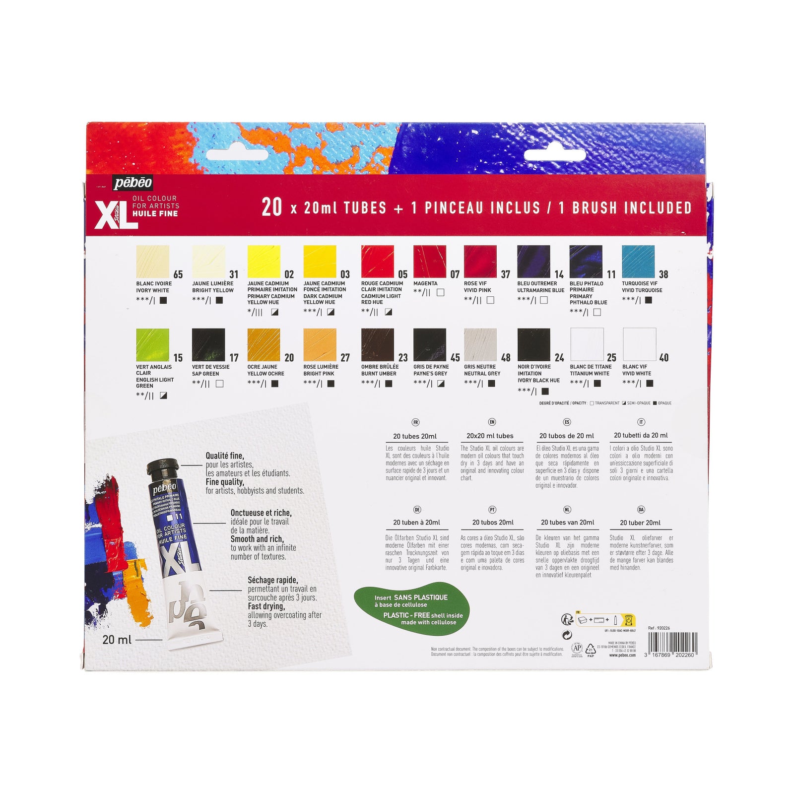 Pebeo Studio XL set di colori a olio 20 x 20 ml con pennello