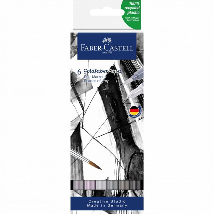 Pennarelli ad acquerello Goldfaber Aqua Dual set Sfumature di grigio - 6 pz