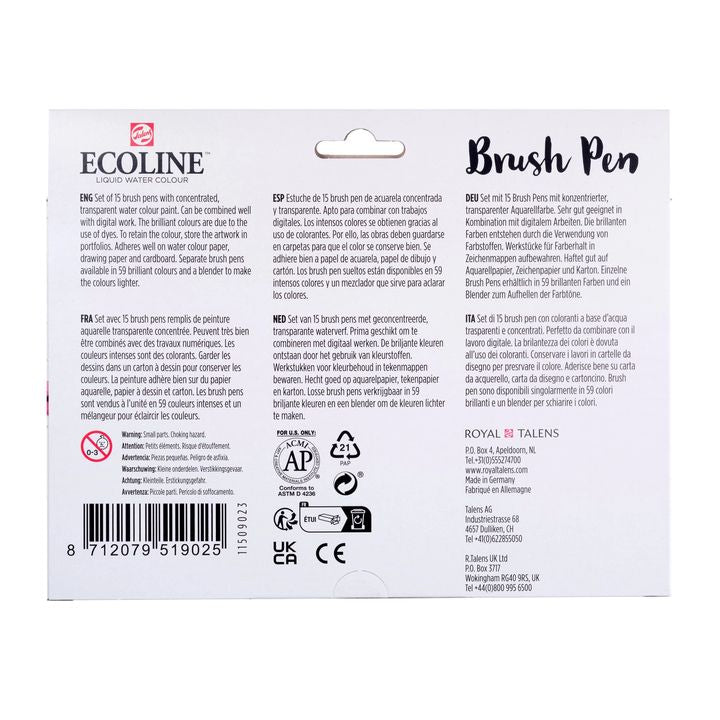 Penne acquerellabili ECOLINE BRUSH PEN 15 pz.