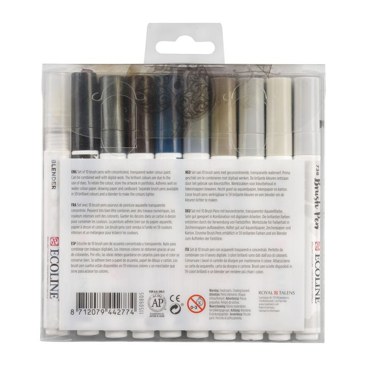 Penne acquerellabili Ecoline Brush Pen Greys