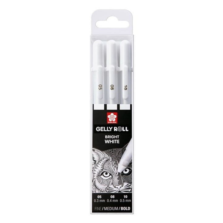 Penne gel Sakura Gelly Roll bianco brillante - 3 pezzi – 05 fine