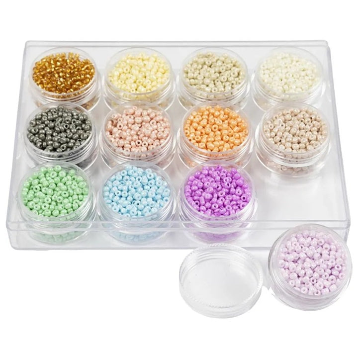 Perline Rocaille, colori pastello, 3 mm, set di 12x17 g