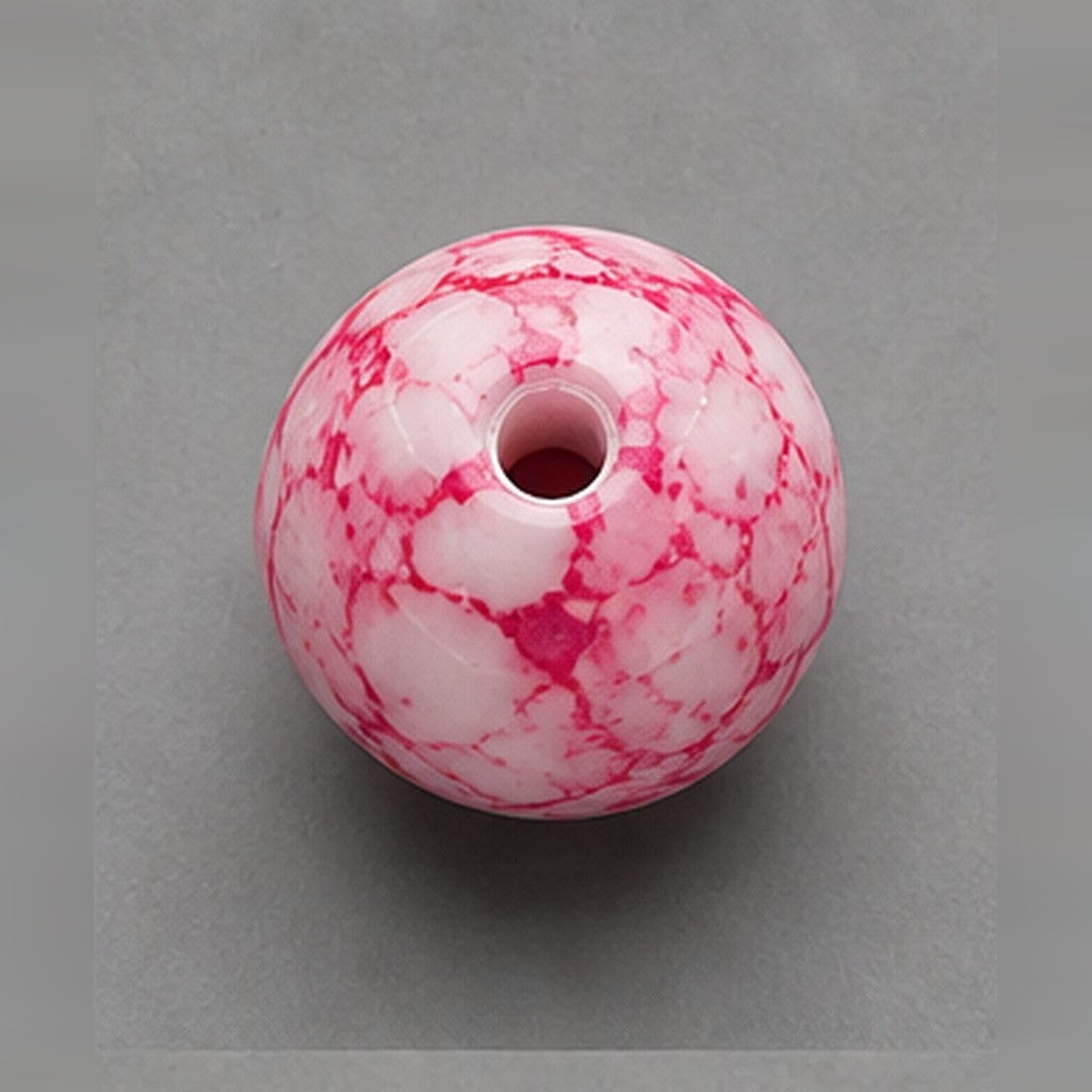 Perline tonde in vetro effetto marmo 8 mm – 15 pz – rosa-bianco
