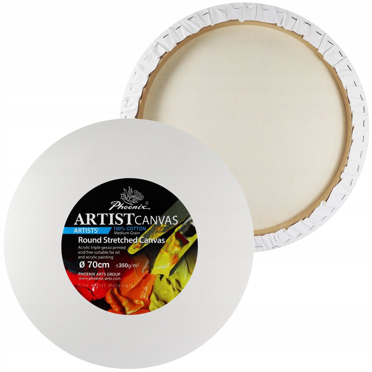 Phoenix tela rotonda per pittura con telaio, 350 g/m², diametro 15–105 cm (formato base 20 cm, scegli la misura)