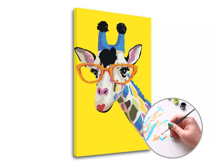 Pittura per numeri GIRAFA CON OKULIARI – sul telaio