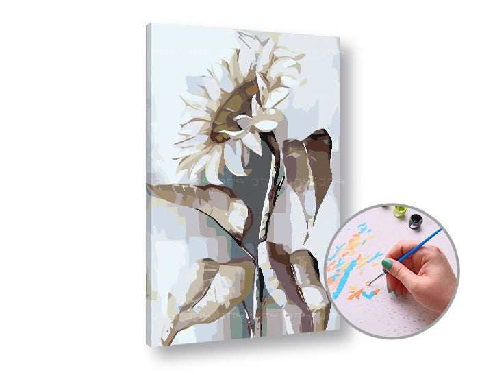 Pittura per numeri - GIRASOLE BIANCO - Difficoltà bassa – sul telaio