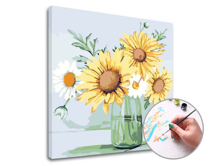 Pittura per numeri MARGHERITE E GIRASOLI – sul telaio