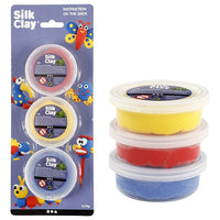 Set di argilla modellabile Silk Clay nei colori giallo, blu e rosso