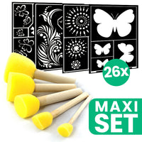 Sagome per pittura FOLK ART 26 pezzi + set di pennelli per stesura di disegni