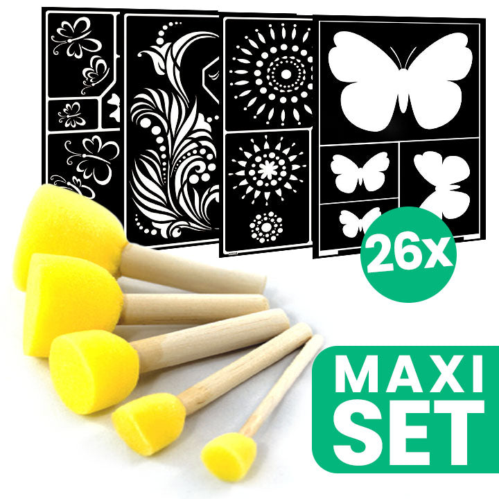 Sagome per pittura FOLK ART 26 pezzi + set di pennelli per stesura di disegni