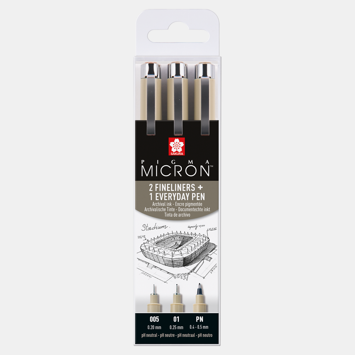 Set di penne tecniche SAKURA Pigma Micron Architettura 3 pz - 005, 01, PN Black