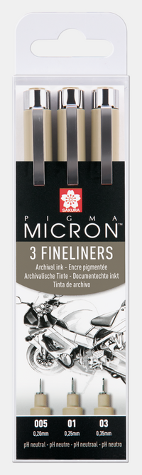 Sakura Pigma Micron set di fineliner Design 3 pz – 0,20 / 0,25 / 0,30 mm, nero