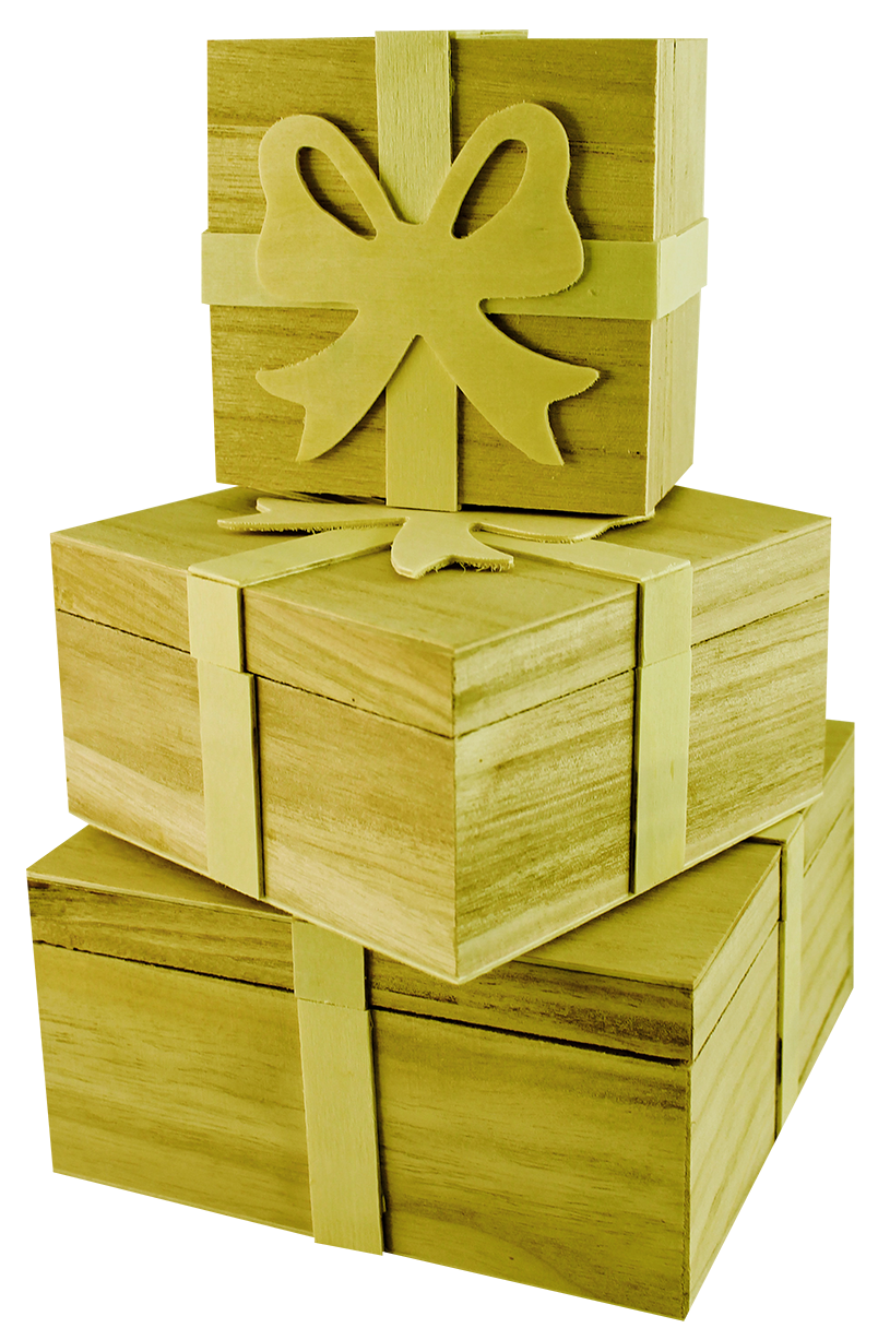 Scatole in legno Pentart, set da 3 pz, 16 x 16 x 8 cm
