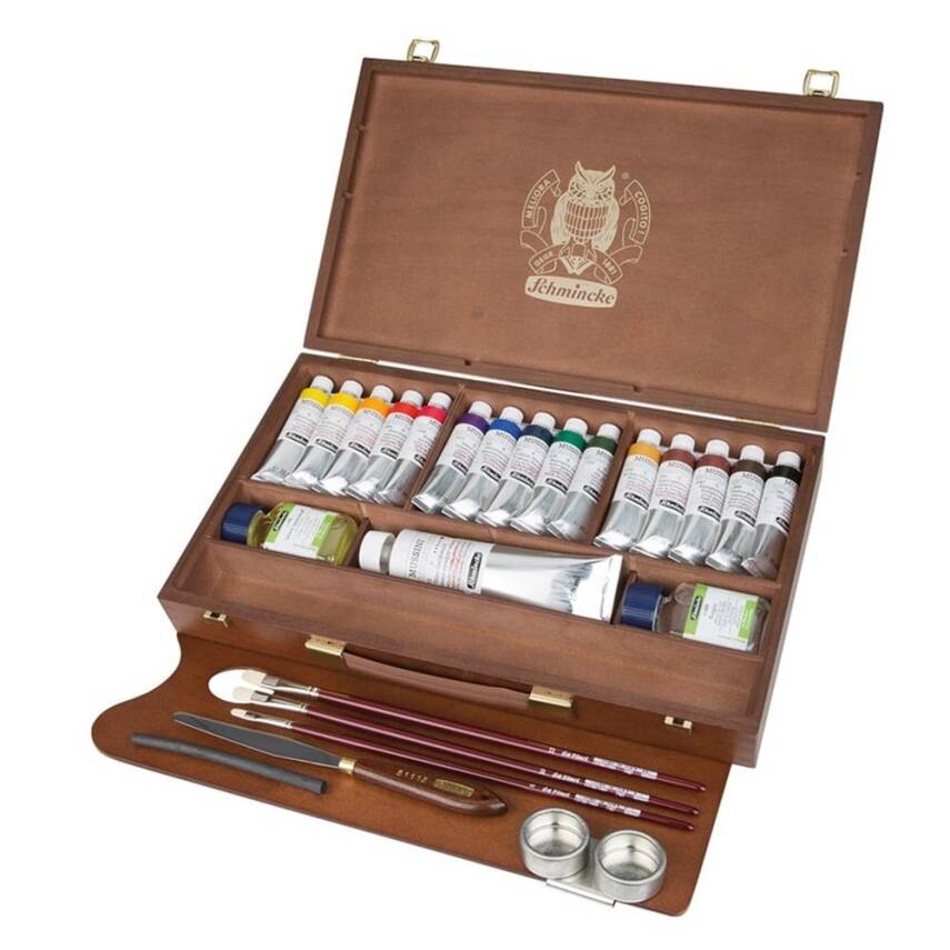 Schmincke MUSSINI cassetta in legno con colori a olio 15 x 35 ml e bianco 150 ml