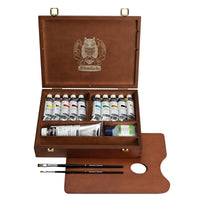 Schmincke PRIMAcryl cassetta in legno con colori acrilici 10 x 35 ml + bianco 150 ml e pennelli
