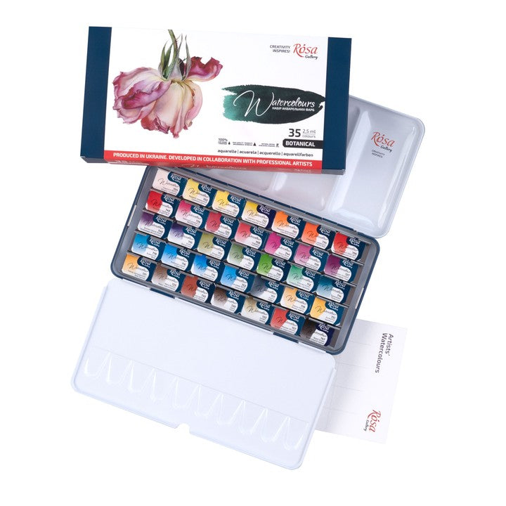 Set acquerelli Botanical ROSA GALLERY, astuccio metallico aperto