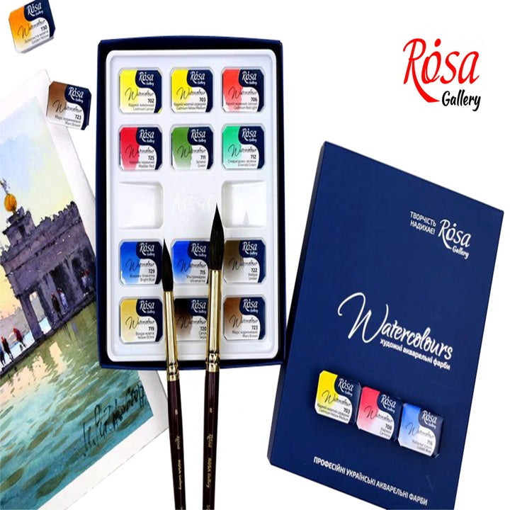 Set acquerelli ROSA GALLERY Classic, godet interi da 12 colori