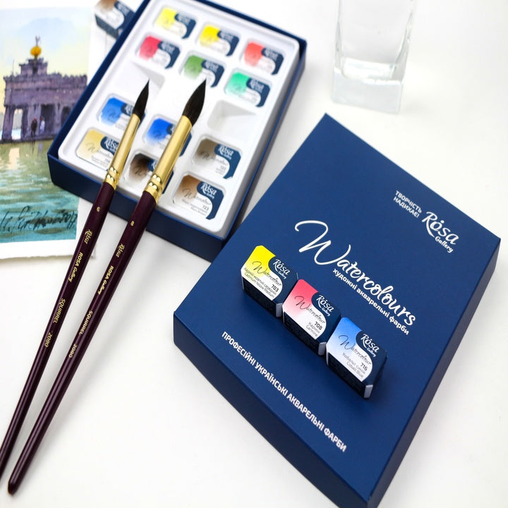 Set acquerelli ROSA GALLERY Classic, vista aperta dei 12 godet