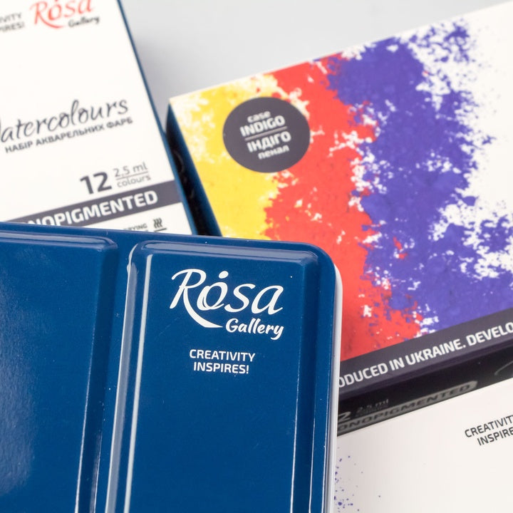 Set acquerelli ROSA GALLERY, vista aperta della custodia Indigo