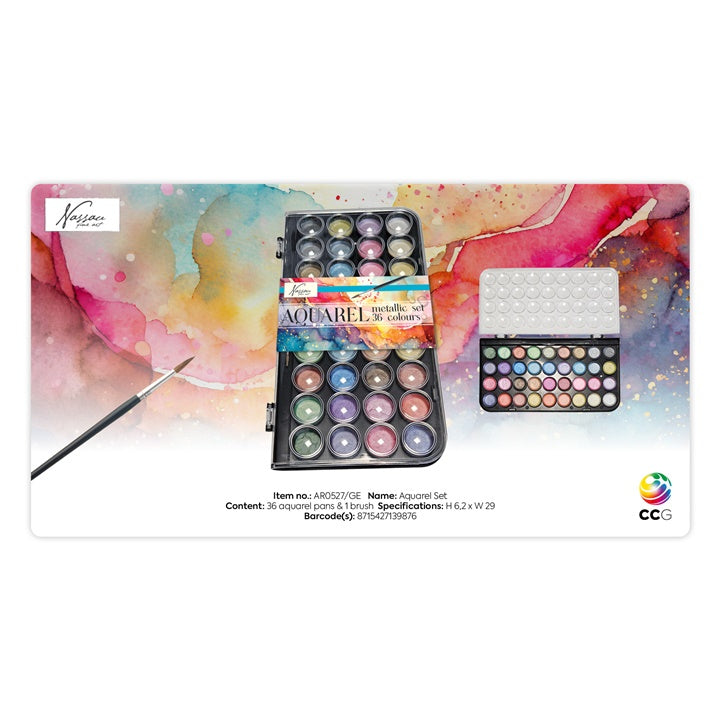 Set acquerello metallizzato Nassau 36 pezzi + pennello