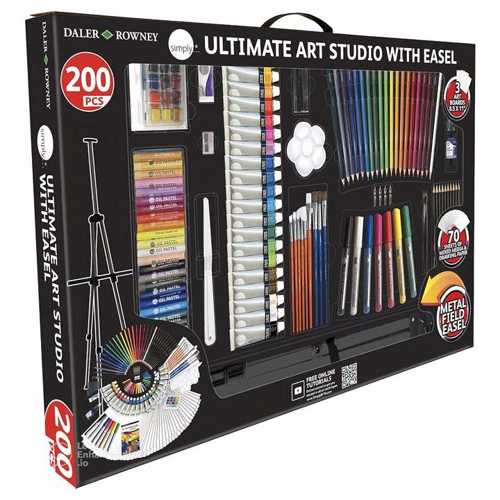 Set artistico di grandi dimensioni Daler-Rowney con cavalletto da 200 pezzi