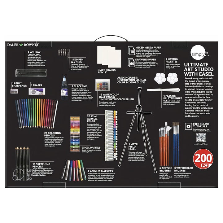 Set artistico di grandi dimensioni Daler-Rowney con cavalletto da 200 pezzi