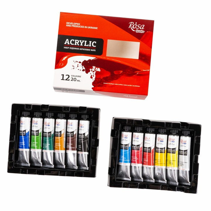 Colori acrilici ROSA STUDIO, confezione con tubetti da 20 ml
