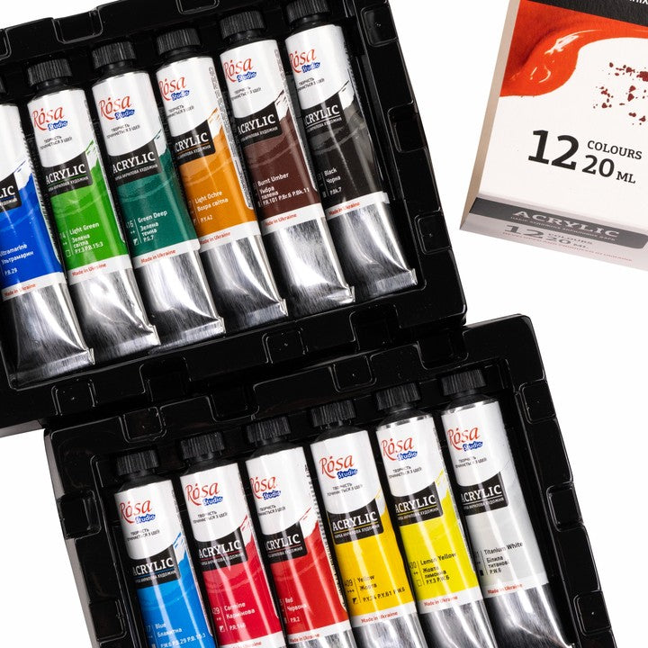 Colori acrilici ROSA STUDIO, set da 12 tubetti da 20 ml