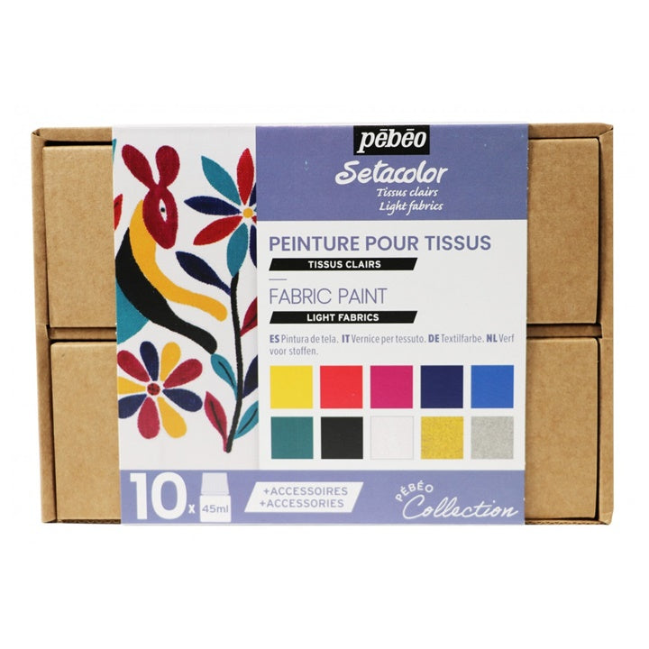 Set colori Pebeo per tessuti chiari Setacolor Opaco - 10x45 ml