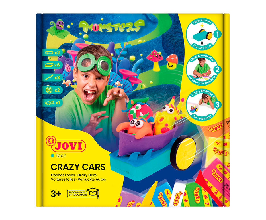 Set creativo di plastilina Jovi Tech Crazy Cars Mostri - 14 pz