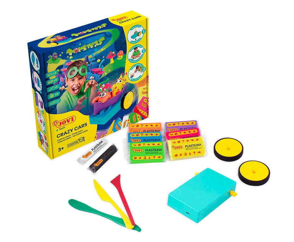 Set creativo di plastilina Jovi Tech Crazy Cars Mostri - 14 pz
