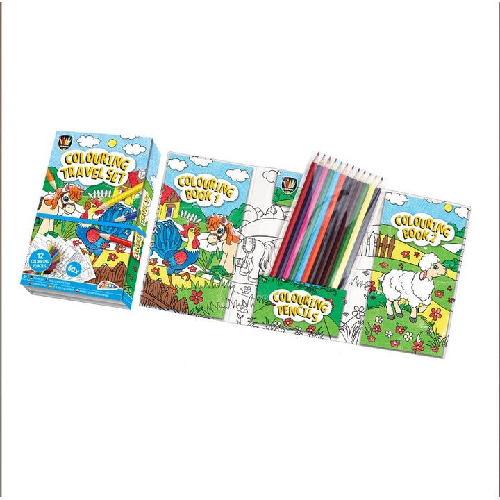 Set da viaggio per bambini da colorare con 2 libri e 12 matite