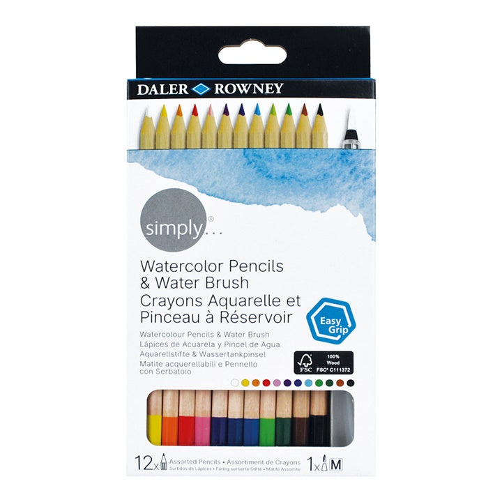 Set di 12 matite acquerellabili Daler Rowney con pennello ad acqua