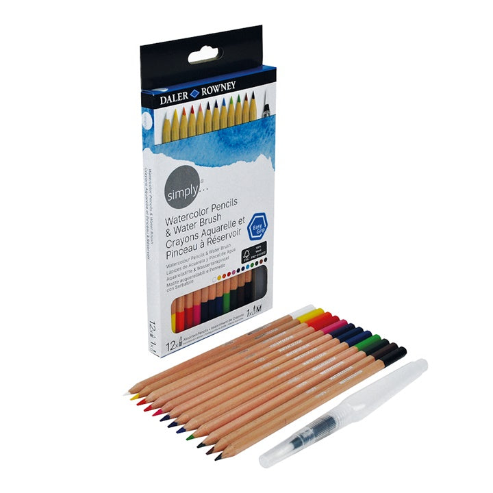 Set di 12 matite acquerellabili Daler Rowney con pennello ad acqua